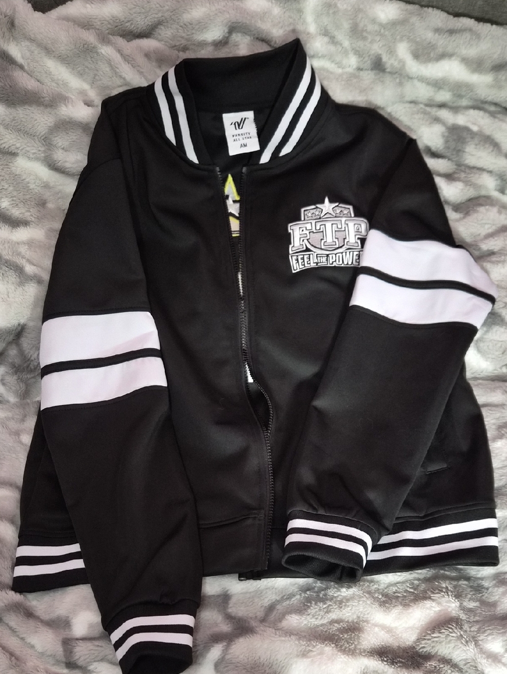 NWOT Varsity Black Jacket with White Trim and Yellow Accent Adult Medium